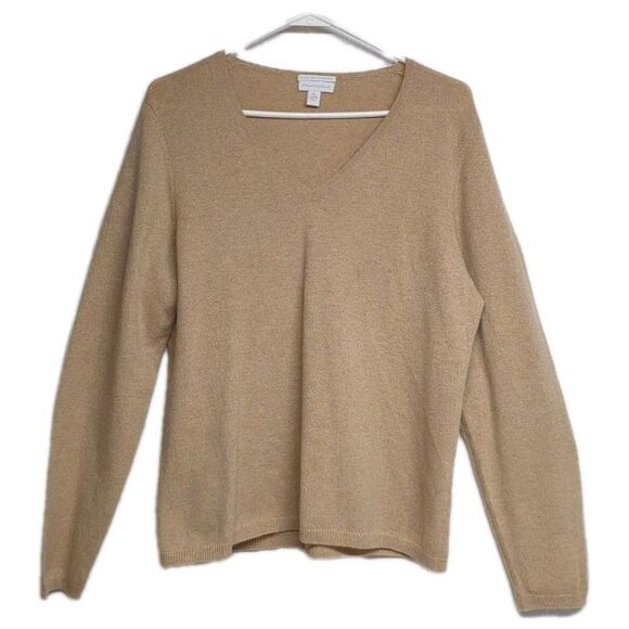 Charter Club 2-Ply Cashmere Sweater Women X-Large V-Neck Long Sleeves Beige XL - Picture 1 of 7